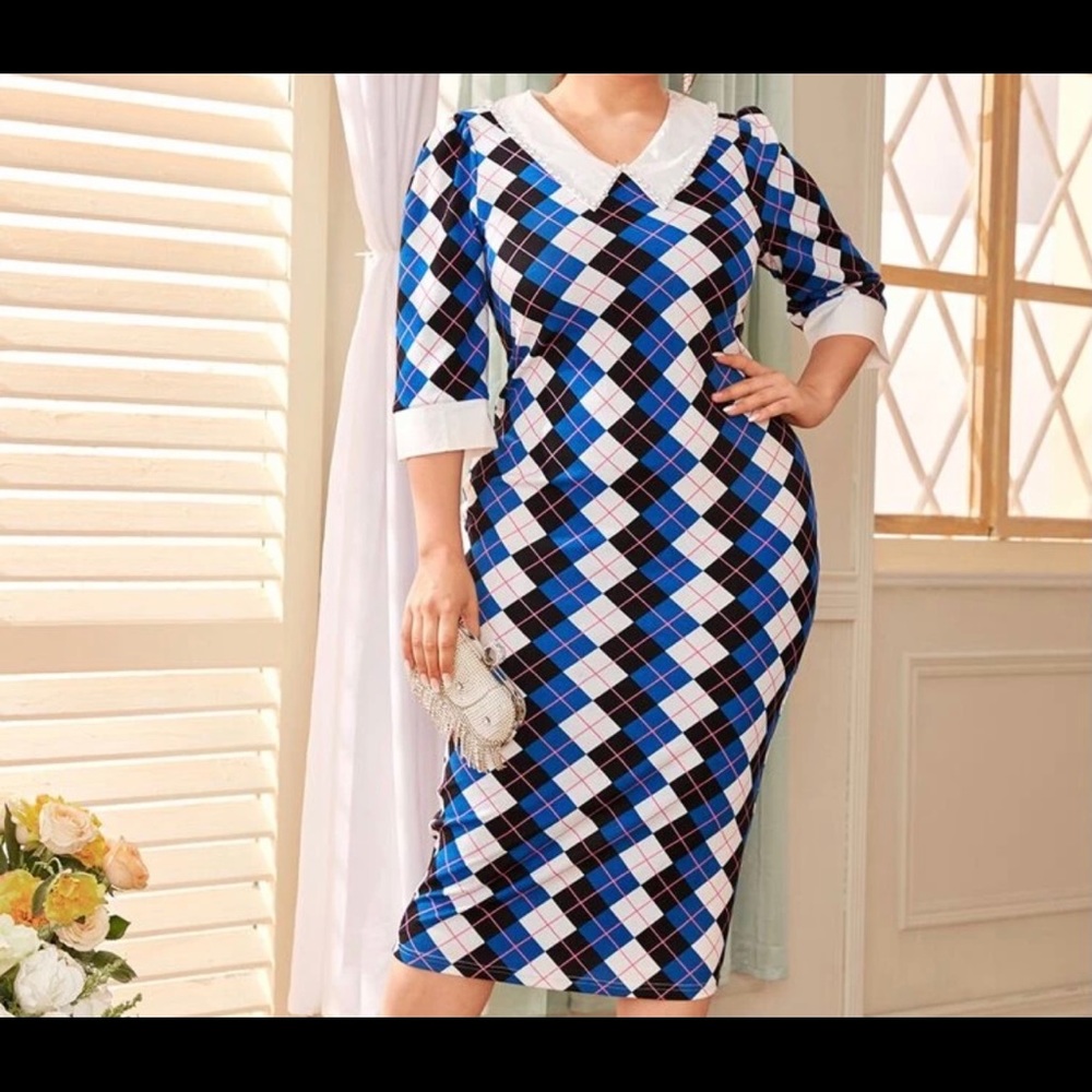 Plaid bodycon midi dress.
